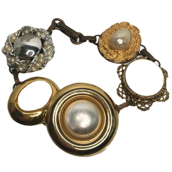 Vintage Earring Bracelet Five Links Antique Brass Base - Picture 2 of 6